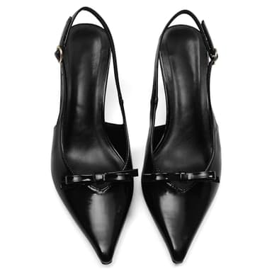 Mattiventon Black Slingback Heels for Women Kitten Heels Bow Ankle Strap Pointed Toe Heel Sexy Wedding Dress Party Pumps - Image 2