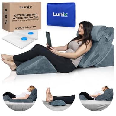 Lunix 4pcs Orthopedic Bed Wedge Pillow Set, Post Surgery Memory Foam for Back, Knee, Leg Pain Relief, Sitting Pillow for Sleeping, Acid Reflux, GERD, with Hot Cold Pack, 100% Navy - Image 1