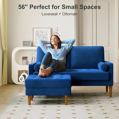 Vesgantti Blue Velvet 56" Mid-Century Modern Loveseat Sofa, 2 Seater with Tufted Seat, Sturdy Wooden Frame, Indoor Use - Image 6