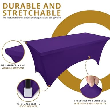 Utopia Kitchen Spandex Tablecloth 2 Pack [6FT, Purple] Tight, Fitted, Washable and Wrinkle Resistant Stretch Table Cloth Rectangle Cover for Trade Show, Weddings & Parties [72Lx30Wx30H Inch] - Image 5