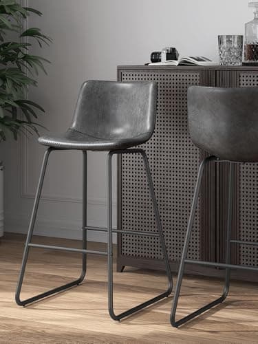 Aowos Bar Stools Set of 3, 26 Inches Counter Height Bar Stools with Back, Modern Faux Leather Barstools with Metal Legs and Footrest, Bar Chairs for Kitchens Island (Gray) - Image 8