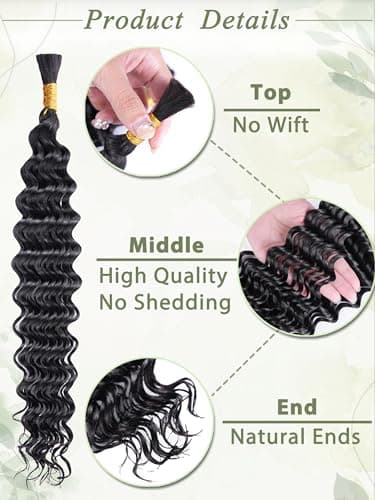 KULYMUWIG Human Braiding Hair for Boho Braids 18 Inch 100 g 4 Bundles Deep Wave Bulk Human Hair for Braiding No Weft 10A Curly Human Hair Extensions for Braids Wet and Wavy Braid - Image 3
