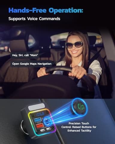 Nulaxy 54W Bluetooth 5.3 Car Adapter Charger 4-Port Fast Charging [PD36W & QC3.0 18W], Wireless Radio FM Transmitter with Deep Bass Player, 5 Colors LED Backlit, Hands-Free Calling, Support USB Drive - Image 5
