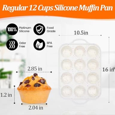 Silicone Muffin Pan, with Metal Reinforced Frame 2.8 Inch Regular Size Silicone Cupcake Pan Nonstick 12 Cups for Baking Homemade Muffins, Cupcakes, Egg Bites 2 Pack Dishwasher Safe BPA Free - Image 2