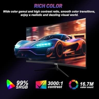 LXZ Curved 32 Inch Gaming Monitor 1500R, 2K QHD 180hz Frameless Display 99% sRGB, 178°Wide Viewing Angle, Display Port HDMI - Black - Image 4