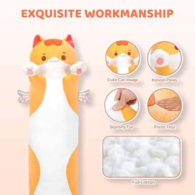 Mewaii Long Cat Plush 5 Sizes, 120% Extra Filling Giant Plushness Kids Body Pillow, Kawaii Cute Brown Cat Stuffed Animals Plushies, Big Long Body Pillow Cat Plush Gift for Girls 20” - Image 4