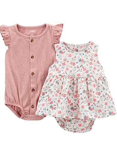 Simple Joys by Carter's Baby Girls' Sleeveless Rompers, Pack of 2, Peach/White Floral, 3-6 Months - Image 1