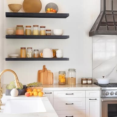 BAYKA Floating Shelves for Wall, 36 inches Long Wall Mounted Rustic Wood Shelves for Bathroom, Bedroom, Living Room, for Books/Storage/Decor with 30lbs Capacity（Black,Set of 3 - Image 2