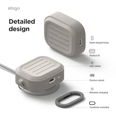 elago Armor Case Compatible with AirPods Pro 3 Case - Carabiner Included, Supports Wireless Charging, Shock Resistant, Full Protection (Stone) - Image 5