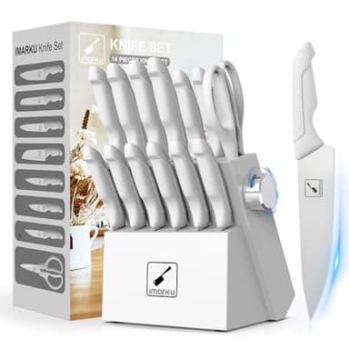 imarku Knives Set for Kitchen, Kitchen Knife Set with Block, Knife Block Set White, Home Essentials, Kitchen Essentials for First Apartment, Anti-slip handle, Dishwasher Safe - Image 1