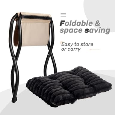 HollyHOME Lazy Chair with Foldable Ottoman, Accent Comfy Lounge Armchair and Folding Footrest Stool, Leisure Sofa Reading Chair and Footstool for Living Room, Bedroom, Dorm,Faux Fur Black - Image 6