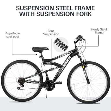 WEIZE Mountain Bike, 27.5 inch Outdoor Cycling Bike, 18-Speed/High-Carbon Steel/Dual Full Suspension, Adjustable Ergonomic Seat for Men Women Adult, MTB Bicycle with Suspension Fork, Matte Black - Image 4