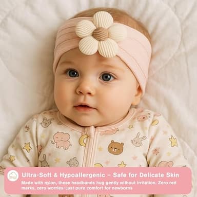 lucdnc 6 Pcs Baby Girls' Headbands Gifts for Newborn Infant Toddler Handmade Soft Comfortable Elasticity Nylon Baby Flower Hairbands Essentials Accessories - Image 2