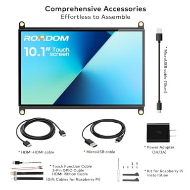 ROADOM Raspberry Pi Screen, 10.1’’ Touchscreen Monitor, IPS FHD 1024×600,Responsive and Smooth Touch,Dual Built-in Speakers,HDMI Input,Compatible with Raspberry Pi 5/4/3/Zero,Easy Assembly,Driver Free - Image 6