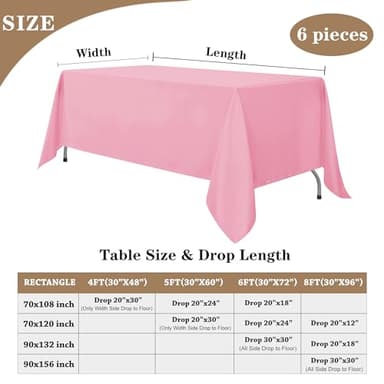 Fitable Pink Rectangle Tablecloths for 6 Foot Tables, 6 Pack - 70 x 108 Inches - Stain Resistant and Washable Table Clothes, Polyester Fabric Table Covers for Wedding, Party, Banquet, Buffect - Image 5