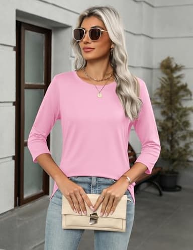 Zeagoo 3/4 Sleeve Shirt Basic Tees Womens Summer Tops Loose Fit 3 Pack Crewneck Casual Blouses Tredy Clothing Plain Tops - Image 5
