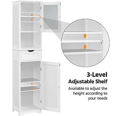 Yaheetech Tall Bathroom Storage Cabinet 67″, Wooden Floor Cabinet with Glass Door, Freestanding StorageOrganizer with Adjustable Shelves, 1 Drawer and Open Storage for Bathroom, Kitchen, Living Room - Image 5