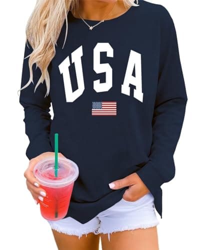 Dressmine Women American Flag Girl Clothes Usa Sweatshirt Letter Print Graphic Patriotic Shirts Pullover Navy Blue 02 Medium - Image 1