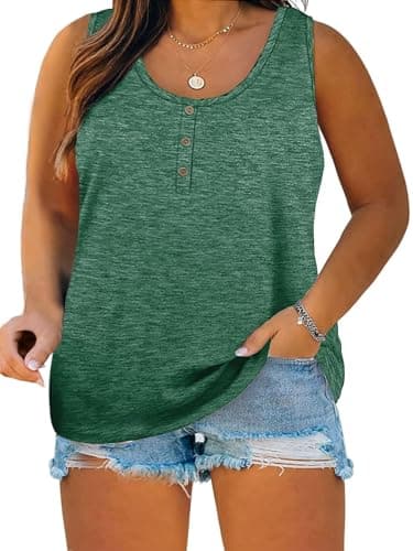 Womens Plus Size Tank Tops Summer Sleeveless Henley T-Shirts Tops Casual Button Down Tunics Shirts - Image 1