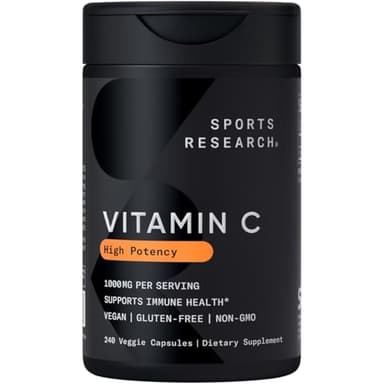 Sports Research High Potency Vitamin C Supplement - Vegan Veggie Capsules for Antioxidant Activity & Immune Support - Non-GMO Verified & Gluten Free - Ascorbic Acid Vitamin C 1000mg, 240 Count - Image 1