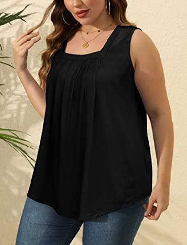 Saloogoe Sleeveless Tops for Women 2025 Trendy Square Neck Tank Tops Summer Outfits Date Beach Vacation Clothes Fashion Black XL - Image 4
