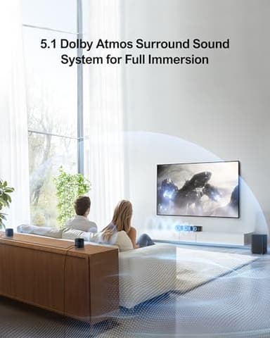 ULTIMEA 5.1ch Sound Bar with Dolby Atmos, Surround Sound System for TV, App Control, Home Theater Sound System, TV Soundbar with Subwoofer, 2 Surround Speakers, HDMI eARC/Opt/AUX/BT, Aura A50 Pro - Image 2