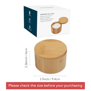 KITCHENDAO Bamboo Salt Cellar Bowl Box，Elegant Kitchen Container Holder with Swivel Magnetic Lid to Store Pepper Spice Bath or Favorite Seasonings, 6oz - Image 6