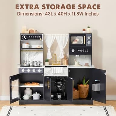 Tiny Land Play Kitchen for Kids, Wooden Play Kitchen Sets for Girls and Boys, New Modern Toddler Kitchen Toy Kitchen Designed in Trendy Home Style, Gift for Ages 3+ - Image 5