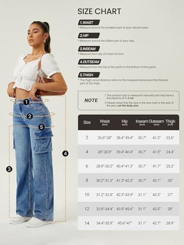 Women High Waisted Cargo Jean for Women with 6 Pockets Straight Wide Leg Jean Casual Baggy Pants Blue - Image 4