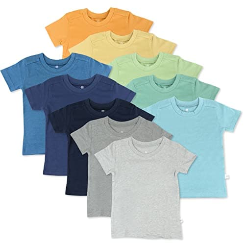 HonestBaby 10-Pack Short Sleeve T-shirts 100% Organic Cotton Baby, Toddler, Little Kids, Boys, Girls, Unisex, Rainbow Boy, 5T - Image 1