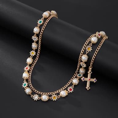 Fashion Layered Pants Wallet Chains - Exquisite Gold Silver Rhinestone Flower Pearl Jean Pocket Chain for Women Men Cute Bag Purse Charms Jewelry (link gold) - Image 6
