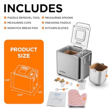 Neretva Bread Maker, 20-IN-1 2LB Bread Machine Dual Heater Bread Maker Machine Automatic with Nonstick Ceramic Pan, 15H Timer & 1H Keep Warm Set, Low Noise, Stainless Steel Breadmaker Recipe-Silver - Image 6