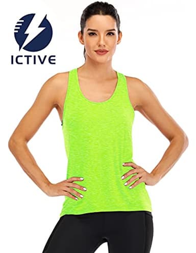 ICTIVE Womens Cross Backless Workout Tops for Women Racerback Open Back Shirts Athletic Sleeveless Clothes Neon Green XL - Image 2