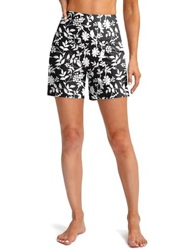 G GRADUAL Women's 5" High Waisted Swim Board Shorts with Phone Pockets UPF 50+ Quick Dry Beach Shorts for Women with Liner(Black Floral,L) - Image 3