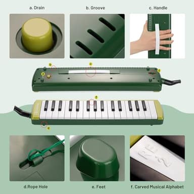 CAHAYA Melodica Instrument 32-Keys Green Double Tubes Mouthpiece Air Piano Pianica Keyboard Musical Instrument with Carrying Bag for Performance Gift CY0356 - Image 4