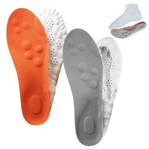 Footstr Breathable Soft Foam Shoe Insoles with Arch Support, 4D Cloud Elastic Comfort Memory Massage Insoles for Mens Women Kids (2Pair (Orange+Gray),Men 9-10.5/Women 10.5-12) - Image 1