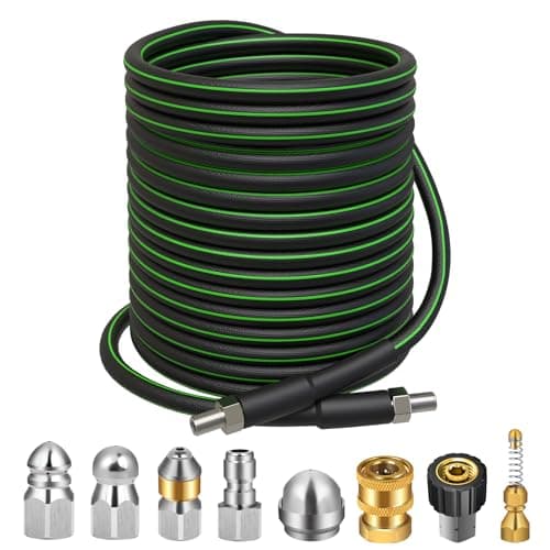 Sewer Jetter Kit for Pressure Washer 100 FT, 5800 PSI Pressure Drain Cleaner Hose for 1/4 Inch NPT Corner, Pressure Washer Cleaning Kit with 5 Pcs Sewer Jetting Nozzle, Pearl Corsage Pin (Black) - Image 1
