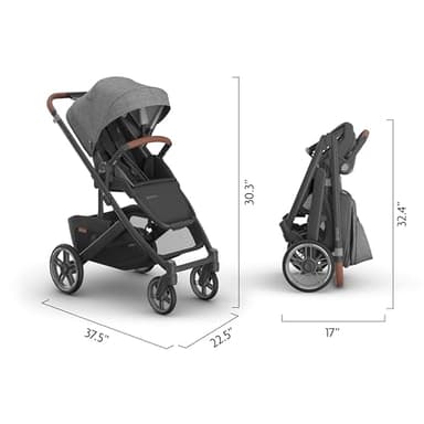 UPPAbaby Cruz V3 Stroller - from Birth + Car Seat Compatible - Full-Size, Reversible Seat - Infant Insert, Bug and Rain Shields Included - Greyson (Charcoal Mélange/Carbon Frame/Saddle Leather) - Image 7