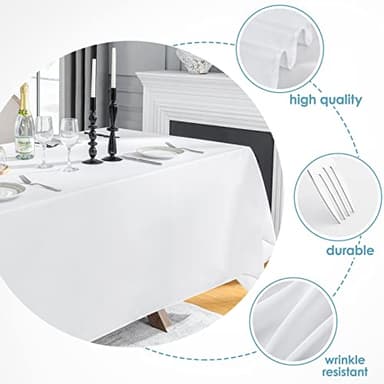VidaFete Tablecloth 90 * 156inch Rectangle Table Cloth Polyester, Stain Wrinkle Resistant Polyester Dining Table Cover for Kitchen Dinning Party Wedding Rectangular Tabletop Buffet Decoration(White) - Image 3