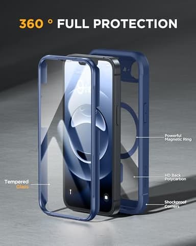 Miracase Magnetic for iPhone 16e Case Full-Body Phone with Built-in Glass Screen Protector, [Compatible with MagSafe] Military Drop Proof 16E Cover Bumper 6.1 inch, Blue - Image 3