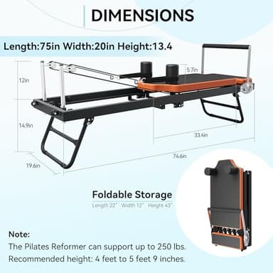 Pilates Reformer,Dpiolrcag Foldable Pilates Machine & Equipment for Home Use and Gym Workout, Suitable for Advanced and Beginners Users, Up to 250 lbs Weight Capacity - Image 6