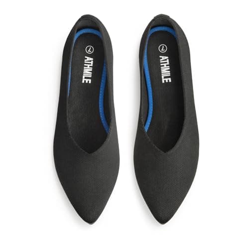 ATHMILE Pointed Toe Flats for Women Dressy Black Work Shoes Business Casul Knit Ballet Flats Slip on Office Ladies Comforttable Dress - Image 1