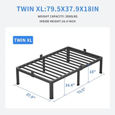 MAF 18 Inch Twin XL Bed Frames with Round Corner Legs Mattress Slide Stopper No Box Spring Needed Heavy Duty Metal Platform Bed Frame Under-Bed Storage Space, 3000 LBS Steel Slats Support - Image 2