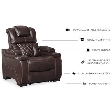 Signature Design by Ashley Warnerton Faux Leather Power Recliner with Adjustable Headrest, Brown - Image 4