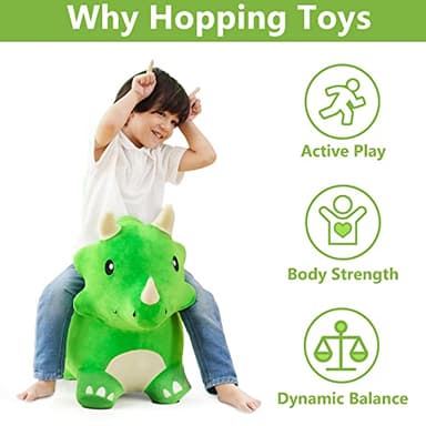 iPlay, iLearn Bouncy Pals Dinosaur Hopper Toy 2 Year Old Boy, Toddler Plush Bounce Animals, Ride on Bouncing Triceratops for Kids, Outdoor Hopping Horse Bouncer, Cool Birthday Gifts 3 4 5 6 Yr Girls - Image 2