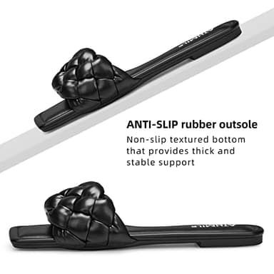 ATHMILE Braided Womens Sandals Square Open Toe Fashion Slide Sandals Women Dressy Summer Flat Beach Black 2025 Size 8 - Image 4