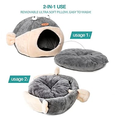 Cat Beds for Indoor Cats - Cat Bed Cave with Removable Washable Cushioned Pillow, Soft Plush Premium Cotton No Deformation Pet Bed, Lively Pufferfish cat House Design, Grey, Multiple Sizes - Image 4
