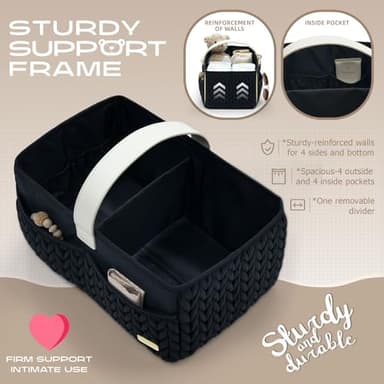 LUKJOJO Luxurious Baby Diaper Caddy, Nursery Storage Basket for Newborn Essentials, Travel Baby Basket for Diapers Baby Wipes, Organizer Tote Bag Storage Bin, Baby Shower Gifts(black) - Image 4