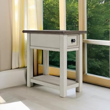 Signature Design by Ashley Bolanburg | Farmhouse Chair-Side End Table – USB Charging Ports, Drawer, Two-Tone Light Brown & Whitewash - Image 6