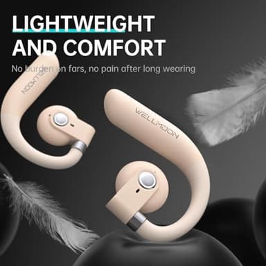 WELLMOON 2025 Open Ear Headphones,Bluetooth 5.3 Wireless Earbuds with Earhooks,85° Adjustment Directional Sound Transmission,90 Hours Playtime,Premium Sound,HD-Call,Sport Earphones,Beige - Image 5